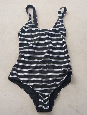 Classic Black & White Striped One-Piece Swimsuit with Scoop Neck